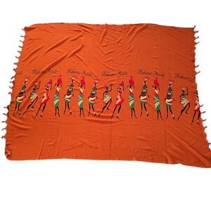 Hakuna Matata African Women Print Orange Sarong Beach Cover Up Tassel